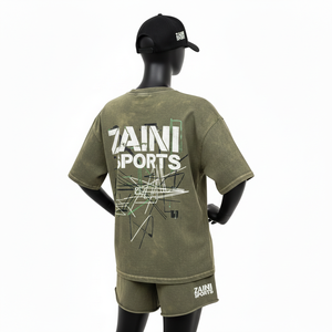 Premium Cotton Jersey <b>Women</b> <b>T</b> <b>shirt</b> Booty <b>Short</b> <b>Set</b> 220 GSM Soft Washed Fabric Olive Tone Custom Print Logo <b>Women's</b> <b>Sets</b> - Product Image 5