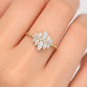 Fine <b>Ring</b> IGI Certified Minimalist Marquise Round Lab Diamond 14K 18K Solid Gold Floral Design <b>Statement</b> <b>Ring</b> Wedding Band <b>Ring</b> - Product Image 6