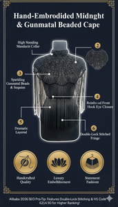 Black <b>Beaded</b> <b>Fringe</b> Shoulder Cape for Evening Dress and Formal Gown Garment Accessory for Women Fashion Accessories Supplier - Product Image 6