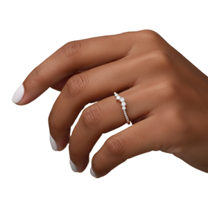 DEF Color VS VVS Clarity Round Lab Grown Diamond Cluster 18K Solid Gold Chevron Curved <b>Proposal</b> <b>Ring</b> Wedding Anniversary Jewelry - Product Image 5