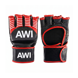 Gants de MMA en cuir à demi-doigts avec fermeture Velcro, unisexes, pour arts martiaux, noir et rouge - Product Image 1