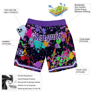 กางเกงขาสั้นเล่นบาสเก็ตบอลพิมพ์ลายสีสันสดใสชุดออกกำลังกายตาข่าย - Product Image 2