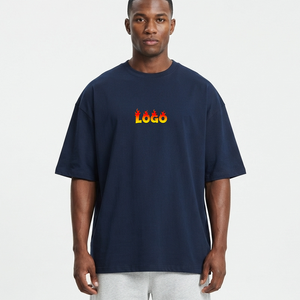 T-shirt Homme Oversize Bleu Marine à Manches Courtes avec Impression de Logo Personnalisé, Col Rond Décontracté en Coton Jersey – Meilleure Vente - Product Image 4