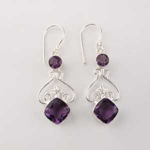 African Amethyst Sterling <b>Silver</b> <b>Earrings</b> Two Stone Boho <b>Dangle</b> <b>Earrings</b> Handmade Gemstone Jewelry Gift for Women - Product Image 6