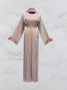 2026 <b>Shawl</b> Collar V Neck Ankle Length Modest Beaded Breathable Abaya Embroidery Women Solid Color Long Sleeve Polyester <b>Wedding</b> - Product Image 1