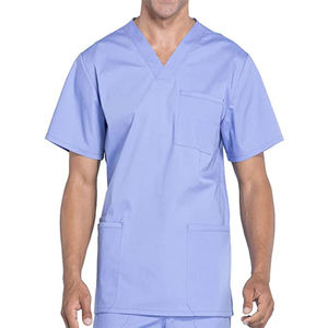 Ensemble d'uniformes médicaux personnalisés pour hommes, confortables et respirants, à col en V, en tissu tissé 100% coton, avec détection par radiofréquence - Product Image 2