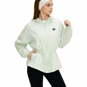 Custom Women <b>Lightweight</b> Hooded Windbreaker <b>Jacket</b> OEM Casual Outdoor Zip Up Cinched Waist Running Rain <b>jacket</b> for men Wholesale - Product Image 4