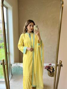 Elegant White Silk Salwar Kameez With Blue Dupatta Embroidered Ankle-Length Women's <b>Wedding</b> Wear India Pakistan Regular Fit - Product Image 5