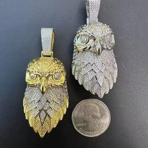 Pendentifs et breloques en argent massif 925 avec moissanite 3D, style hip-hop aigle chauve, finition or 14 carats rhodié, testeur de diamant - Product Image 1