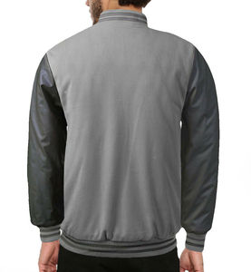 Luxury Men's Varsity <b>Jacket</b> Chenille Embroidery Patch Stand Front Custom Wool Body <b>Leather</b> Sleeves Stand Striped Baseball - Product Image 4