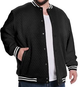 Men's Black <b>Quilted</b> Varsity Jacket Regular Fit <b>Single</b> Breasted Polyester Autumn Wear Solid Color Turn-down Collar - Product Image 1