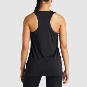 Camiseta sin mangas larga negra para mujer, de punto, color liso, cuello redondo, transpirable, deportiva, con logo estampado frontal - Product Image 2