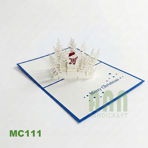 Tarjeta de Felicitación Navideña 3D Pop-Up Hecha a Mano ANN HANDICRAFT MC111, Diseño de Muñeco de Nieve y Bosque Invernal, Impresión Digital en Papel, Venta al Por Mayor - Product Image 4