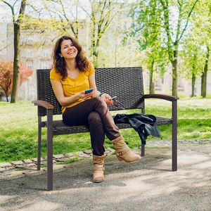 Banco de Jardín para Exteriores con Reposabrazos, Banco de Mimbre de Ratán para Patios, para Espacios de Vida al Aire Libre - Product Image 1