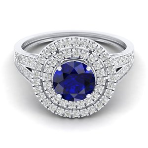 REYES IGI Certified 14K <b>White</b> Gold Round Cut 1.3 Carat Blue <b>Sapphire</b> Gemstone <b>Ring</b> For Women Luxury Wedding Gift Fine Jewelry - Product Image 1