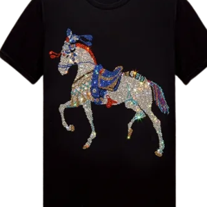 Camiseta con Pedrería de Caballo para Mujer y Hombre, Top de Lujo con Cristales, Camiseta de Diseñador Brillante, Logotipo Personalizado de Alta Calidad - Product Image 5