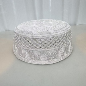 Men's New <b>Summer</b> Muslim Hat Casual and Versatile Round <b>Flat</b>-Top Mesh <b>Cap</b> with Geometric Pattern Ethnic Style - Product Image 3