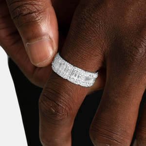 Luxury Emerald Cut Eternity <b>Ring</b> | 925 Sterling <b>Silver</b> Halo Wedding Band | Iced Out Wide Band <b>Ring</b> for Women & <b>Men</b> - Product Image 2