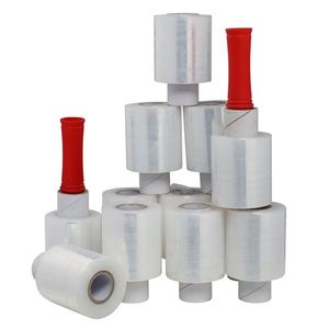 12 Pezzi di Pellicola Estensibile Trasparente in Polietilene 4in*800ft con Due Maniglie Rosse, Categoria Prodotto: Nastro per Imballaggio - Product Image 1