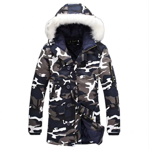 Men's Camouflage Hooded Parka Long Overcoat With Fur Lining <b>Waterproof</b> Thick Winter <b>Coat</b> <b>Knee</b> <b>Length</b> Notched Lapel Single - Product Image 1