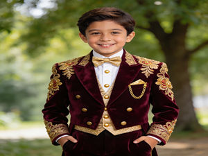 Costume de smoking en velours vert sarcelle brodé pour garçons, ensemble de costume formel pour enfants pour mariage et fêtes - Product Image 4