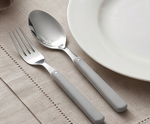 Minimalist Flatware <b>Set</b> With Stainless Steel Heads And Gray Plastic Handles Reusable For <b>Travel</b> Use And Kitchen Use - Product Image 5