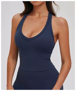 Ensemble de sport extérieur personnalisé pour femmes, vente en gros : Short sans couture à effet froncé et débardeur extensible dans les quatre sens, respirant et léger - Product Image 3