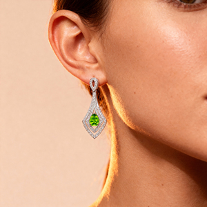 Natural Peridot Gemstone & Real White Diamonds Luxurious Pear Shape Dangling Drop <b>Earrings</b> Solid Gold Customized Jewelry - Product Image 2