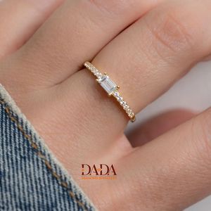Elegant Emerald Cut Lab Grown Diamond Engagement <b>Ring</b> for Women Minimalist <b>Solitaire</b> Diamond Band Stackable Promise <b>Ring</b> - Product Image 1