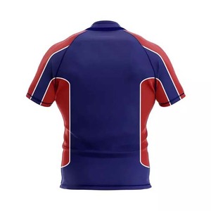 Maillot de football pour homme, bleu et rouge, à blocs de couleur, manches courtes, ajusté, anti-humidité, imprimé par sublimation, vêtements toutes saisons - Product Image 4