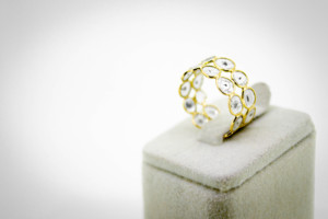 Natural Diamond Polki Double Row Eternity Band in Solid 18K Yellow Gold – Low Profile Organic Slice Diamond <b>Statement</b> <b>Ring</b> - Product Image 2