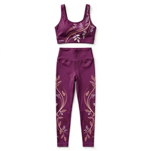 Ensemble de yoga 2 pièces Amkoor pour femme : Soutien-gorge de sport dos nageur à col rond et Legging taille haute longueur intégrale en Spandex/Polyester uni sans couture - Product Image 1