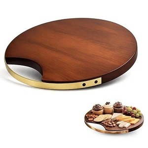 Bandeja Redonda Clásica de Madera y Resina, Duradera, para Servir Comida, Té, Café, Desayuno, Bocadillos, para Bodas y Eventos - Product Image 2