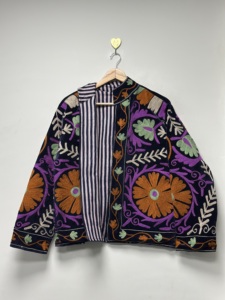 Hand Embroidery Suzani Woven Velvet <b>Bomber</b> <b>Jacket</b> Boho Regular <b>Vintage</b> Style Floral Breathable Colorful Unique Embroidery - Product Image 3
