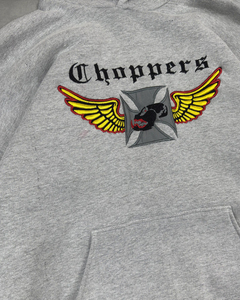 Sweat-shirt à capuche oversize Choppers en coton gris French Terry, style décontracté automne, manches régulières, poche avant, imprimé, pour homme - Product Image 3