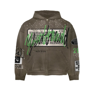Sudadera con Capucha y Cremallera Personalizada para Hombre, Negra con Pedrería, Estilo Hip Hop, Lavado Ácido, Ajuste Regular, Chaqueta de Forro Polar - ¡Gran Oferta! - Product Image 3