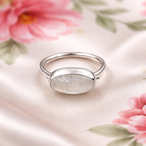 Anillo de Piedra Lunar Azul Natural con Cabujón Ovalado de Plata de Ley 925, Chapado en Oro Rosa y Oro Amarillo, Joyería para Ella y para Mujer - Product Image 2