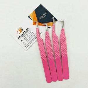 Pinzas profesionales de Extensión de pestañas de acero inoxidable con revestimiento rosa con punta puntiaguda sostenible para Aplicación de pestañas - Product Image 4