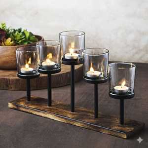 Support de bougie de Noël vintage en fer à cinq supports, résistant à la chaleur, fait main, écologique, luxe, géométrique, décoration d'intérieur, cadeau - Product Image 2