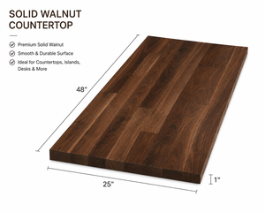 Solid Walnut Countertop 48x25x1 Inch Wood Kitchen <b>Island</b> Top Smooth Durable Surface Rustic Design Solid Wood Countertop - Product Image 2