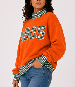 Sweat-shirt à col roulé grande taille pour femme 1905, imprimé personnalisé, patchwork à carreaux et pois, épaules tombantes, pull décontracté en tissu éponge, OEM - Product Image 5