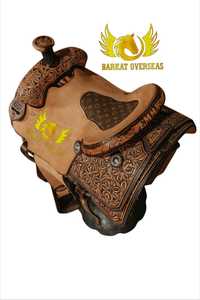 Selle de cheval florale de luxe, portable, pour l'équitation occidentale, le dressage, en cuir naturel souple, en cuir véritable, confortable et durable - Product Image 4