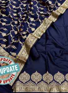 Élégant ensemble pour femme en soie semi-Katan Banarasi, avec dupatta traditionnelle à motifs Jaal et bordure tissée riche, protection solaire, idéal pour les fêtes, livraison rapide - Product Image 4