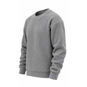 <b>Men</b> Waffle Knit Sweatshirt Casual Crew Neck Long Sleeve Textured Pullover <b>Thermal</b> <b>Top</b> Custom OEM Sportswear Manufacturer Factory - Product Image 3