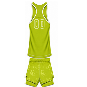 Lime Green White <b>Swim</b> Set Sleeveless Racerback Tank <b>Top</b> with Matching Shorts Lightweight Quick Dry Training Performance Swimwear - Product Image 2