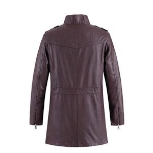 Chaqueta de Cuero PU para Hombre, Estilo Motociclista, con Botones y Cremallera, Color Sólido, Largo Medio - Product Image 4