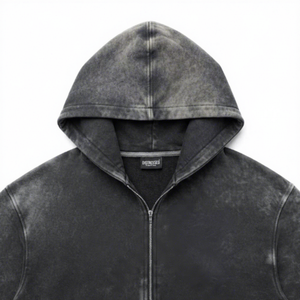 Sudadera con capucha para hombre, color carbón oscuro, estilo vintage, con lavado ácido, cremallera completa, 100% algodón, forro polar grueso, con efecto desgastado, para logotipo personalizado, al por mayor - Product Image 5