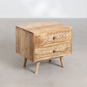 <b>Vintage</b> Solid Wood Hand Carved 2 Drawer <b>Bedside</b> <b>Table</b> Rustic Nightstand Bedroom Storage Furniture For Home Hotel Interior Decor - Product Image 1