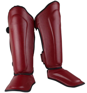 Red PU Leather Shin Guards With <b>Hook</b> And Loop Closure For Adult Sports Protection Lightweight All Seasons Use - Product Image 6