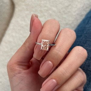 Gorgeous Fancy Pink VS1 Radiant Cut Diamond Modern Ring For Women Lab Grown 2.01CT With 10K Solid Gold Proposal Jewelry For Her - Product Image 1